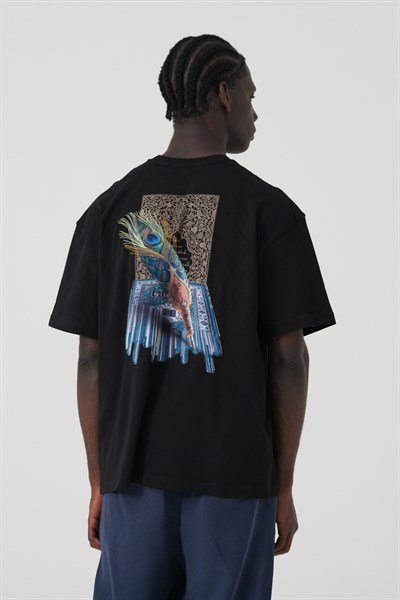 Peacock Quill Oversize Erkek Tişört Siyah