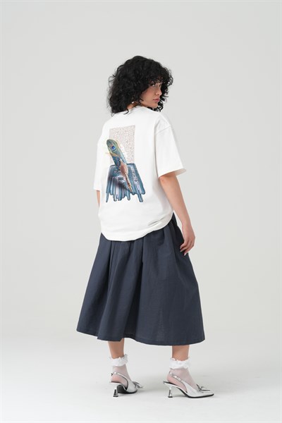 Peacock Quill Oversize Kadın Tişört Ekru