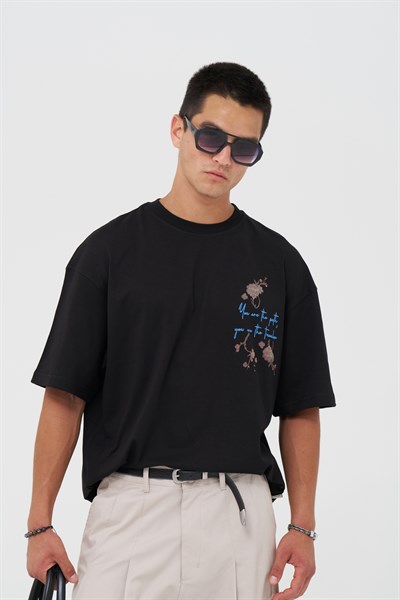 Phoenix Bloom Oversize Erkek Tişört Siyah