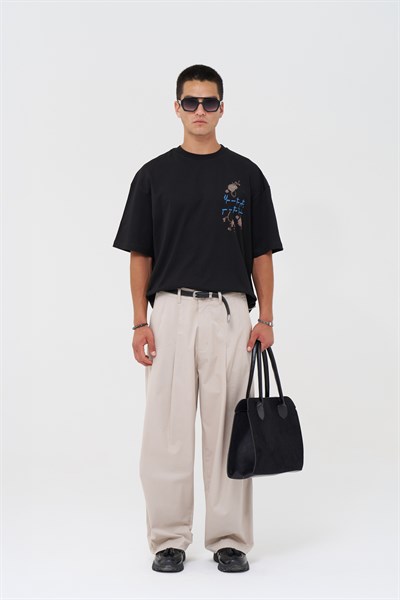 Phoenix Bloom Oversize Erkek Tişört Siyah