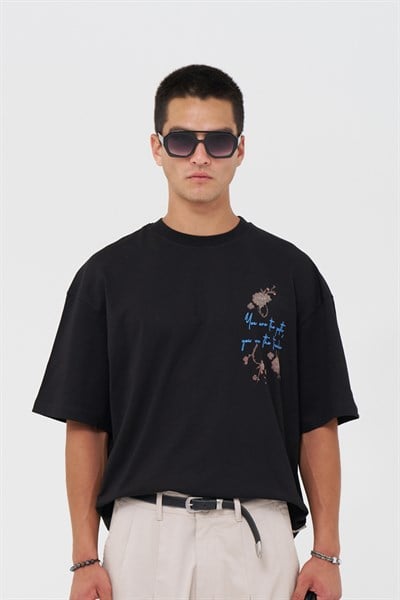 Phoenix Bloom Oversize Erkek Tişört Siyah