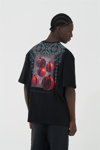 Pomegranate Art Oversize Erkek Tişört Siyah