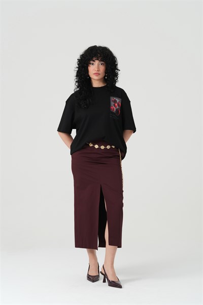 Pomegranate Art Oversize Kadın Tişört Siyah