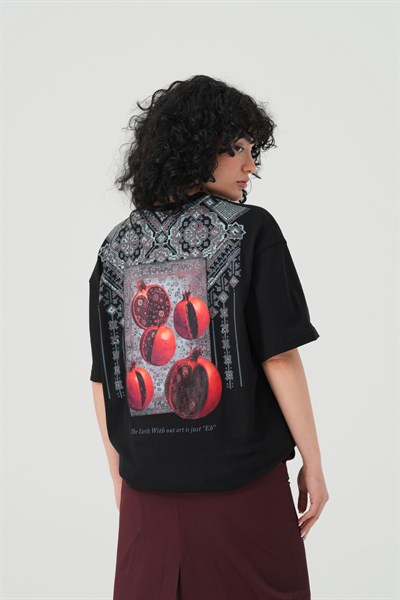 Pomegranate Art Oversize Kadın Tişört Siyah