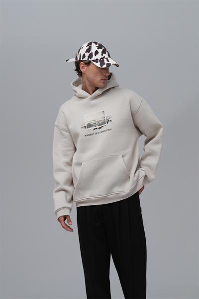 Portrait of a Generation Oversize Sweatshirt Erkek Stone