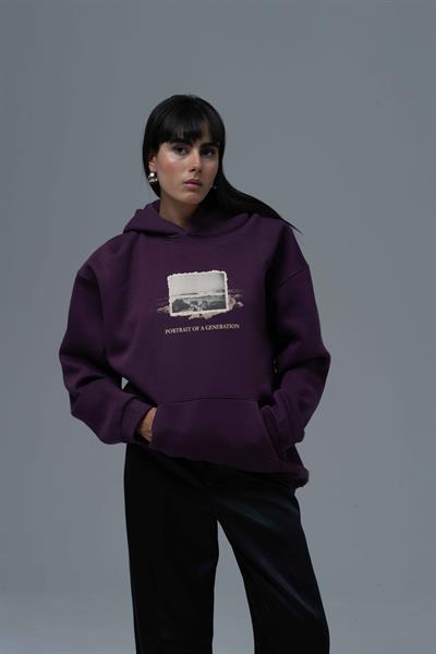 Portrait of a Generation Oversize Sweatshirt Kadın Mor