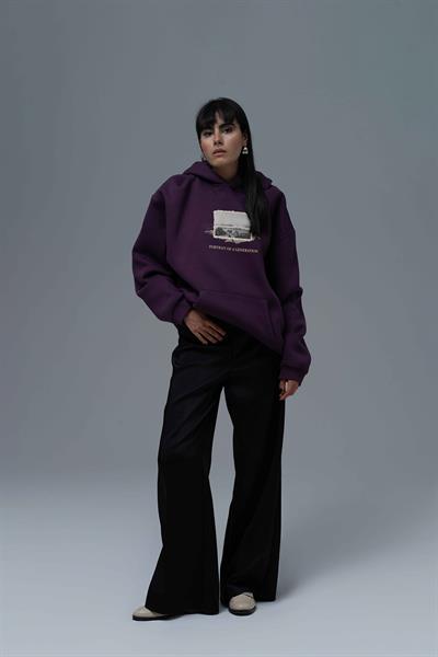 Portrait of a Generation Oversize Sweatshirt Kadın Mor