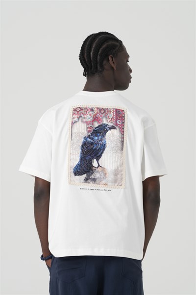 Raven Tale Oversize Erkek Tişört Ekru