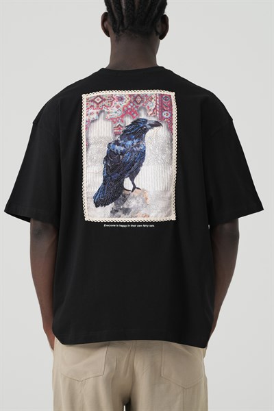 Raven Tale Oversize Erkek Tişört Siyah