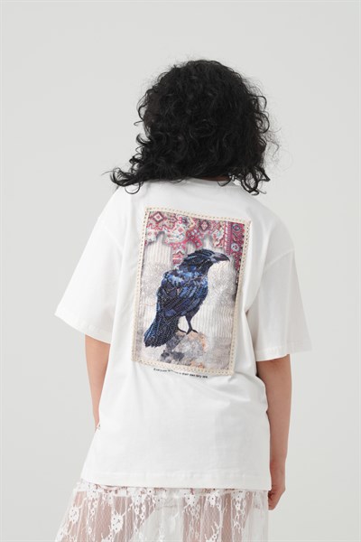 Raven Tale Oversize Kadın Tişört Ekru