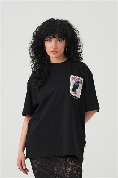 Raven Tale Oversize Kadın Tişört Siyah