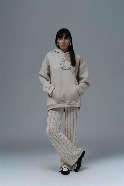 Realistic Oversize Sweatshirt Kadın Stone
