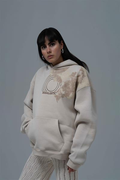 Realistic Oversize Sweatshirt Kadın Stone