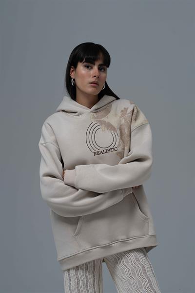 Realistic Oversize Sweatshirt Kadın Stone