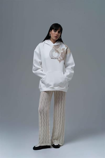 Realistic Oversize Sweatshirt Kadın Ekru