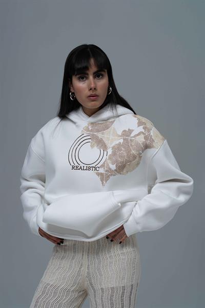 Realistic Oversize Sweatshirt Kadın Ekru