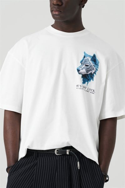 Relentless Wolf Oversize Erkek Tişört Ekru