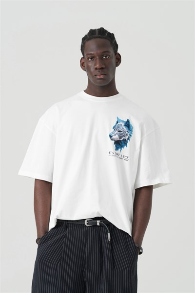 Relentless Wolf Oversize Erkek Tişört Ekru