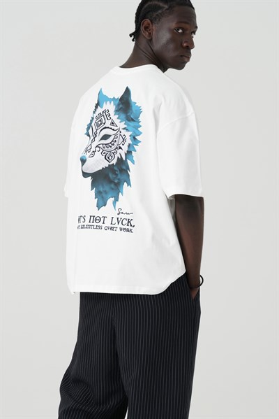 Relentless Wolf Oversize Erkek Tişört Ekru