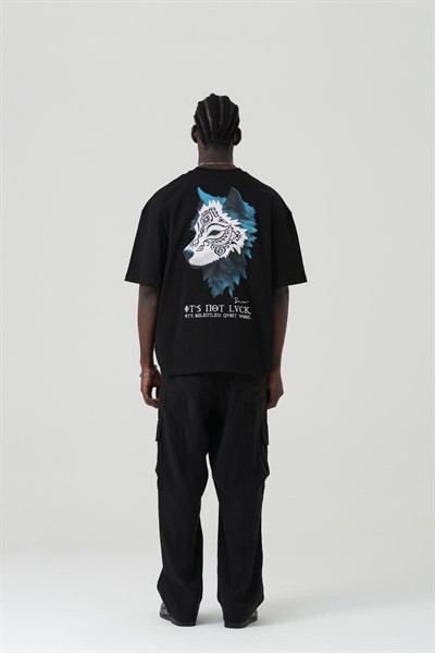 Relentless Wolf Oversize Erkek Tişört Siyah
