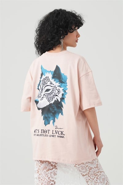 Relentless Wolf Oversize Kadın Tişört Pembe