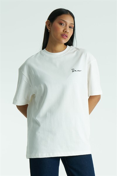 SAW Atelier Oversize Kadın Tişört Ekru