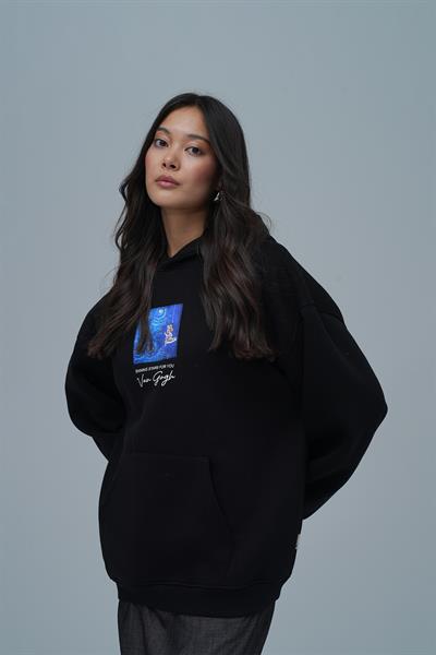Shining Stars Oversize Sweatshirt Kadın Siyah