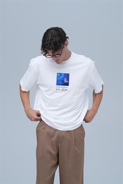 Shining Stars Oversize Tişört Erkek Ekru