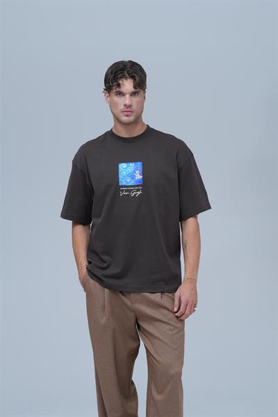 Shining Stars Oversize Tişört Erkek Kahverengi
