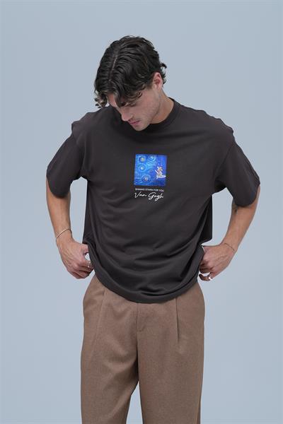 Shining Stars Oversize Tişört Erkek Kahverengi