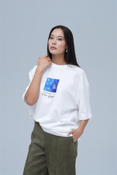 Shining Stars Oversize Tişört Kadın Ekru