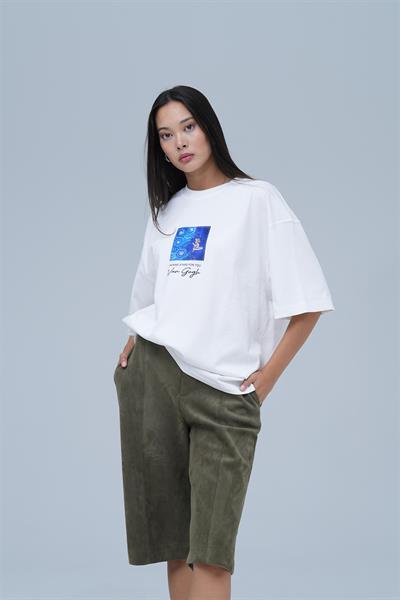 Shining Stars Oversize Tişört Kadın Ekru