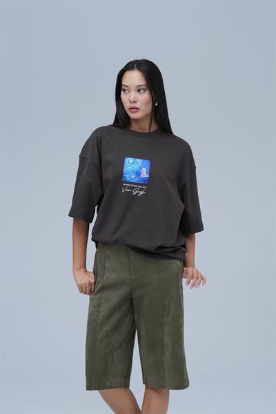 Shining Stars Oversize Tişört Kadın Kahverengi