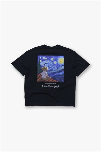 Shining Stars Oversize Tişört Kadın Siyah