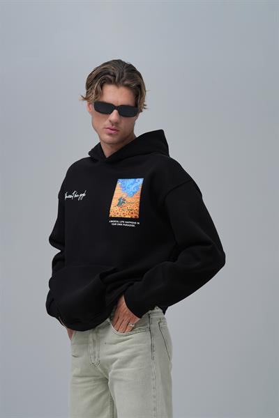 Starry Flow Oversize Sweatshirt Erkek Siyah
