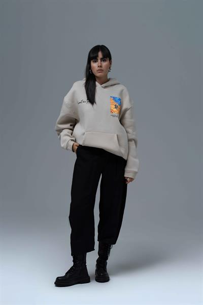Starry Flow Oversize Sweatshirt Kadın Stone