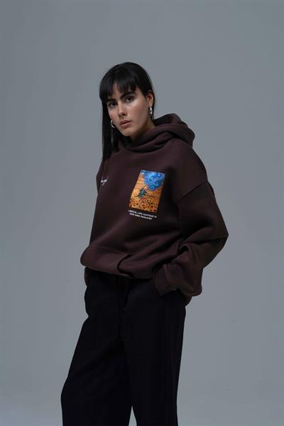 Starry Flow Oversize Sweatshirt Kadın Kahverengi