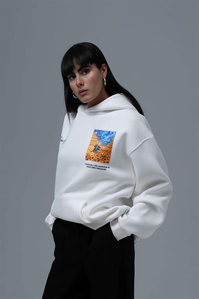 Starry Flow Oversize Sweatshirt Kadın Ekru