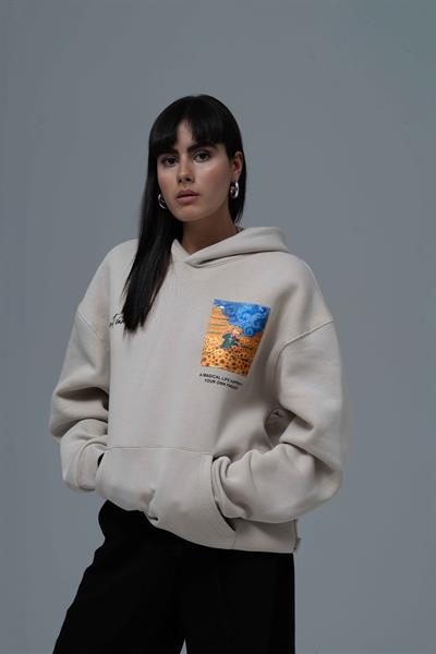 Starry Flow Oversize Sweatshirt Kadın Stone