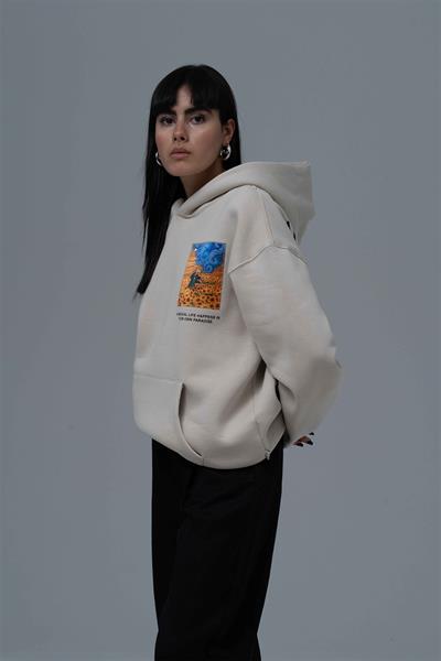 Starry Flow Oversize Sweatshirt Kadın Stone