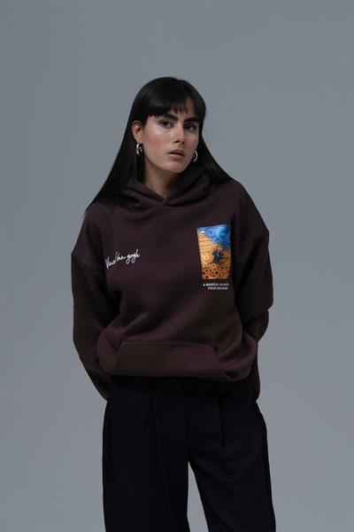 Starry Flow Oversize Sweatshirt Kadın Kahverengi