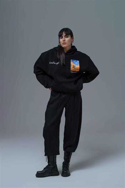 Starry Flow Oversize Sweatshirt Kadın Siyah