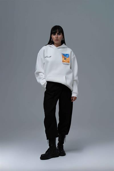 Starry Flow Oversize Sweatshirt Kadın Ekru