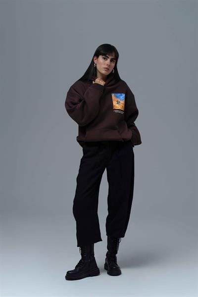Starry Flow Oversize Sweatshirt Kadın Kahverengi