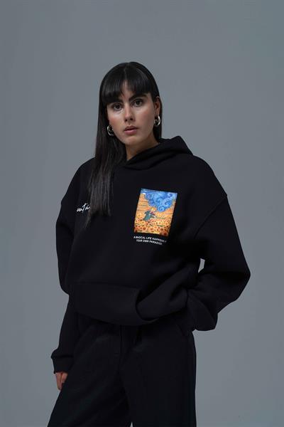 Starry Flow Oversize Sweatshirt Kadın Siyah