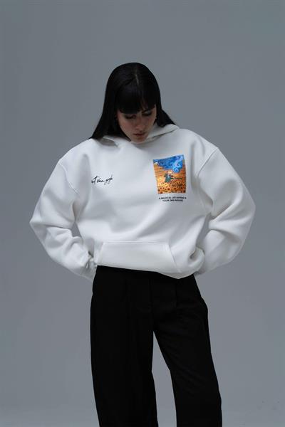 Starry Flow Oversize Sweatshirt Kadın Ekru