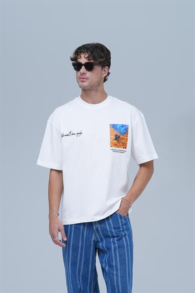 Starry Flow Oversize Tişört Erkek Ekru