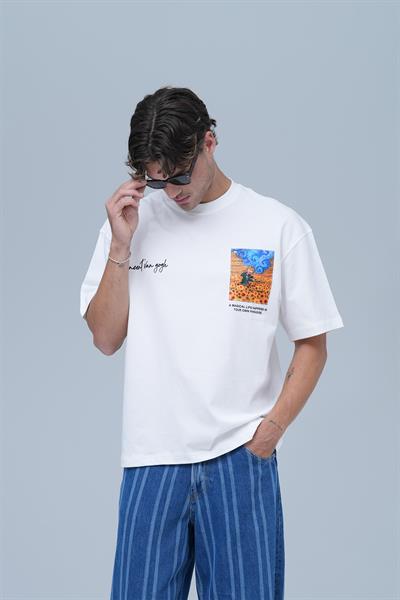 Starry Flow Oversize Tişört Erkek Ekru