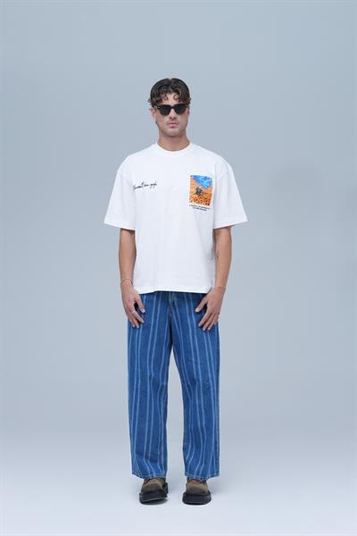 Starry Flow Oversize Tişört Erkek Ekru