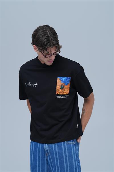 Starry Flow Oversize Tişört Erkek Siyah